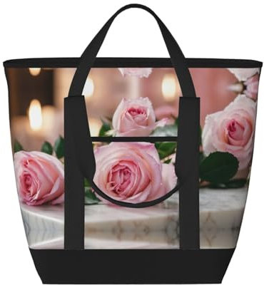 LIXLZH Red Rose Print Tote Bag Adult Heavy Duty per picnic spiaggia campeggio grande capacità isolata tote bag, nero, taglia unica, Nero, One Size