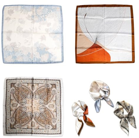 Seidentuch Quadrates Bedrucktes er Seidentuch Damen Seidenkopftuch Schal Frühling Eleganter Seidenschal Dünn Tuch Kopftuch Weicher Bandana Halstuch Seidentücher Sommer Vintage Schals Große 3 Stück
