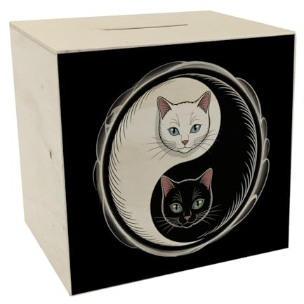 Katzen Yin und Yang Spardose aus Holz für Katzenliebhaber Perfektes Katzengeschenk für Sparfüchse, Inspiration und dekorativ