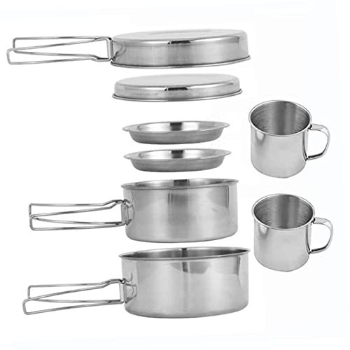 Toyvian Camping Kochgeschirr Mit Becher Und Teller Aus Edelstahl Tragbares Kochgeschirr Für Outdoor Camping Wandern Trekking Tragbares Kochset Mit Bratpfanne Und Schmortopf