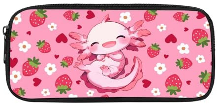 Showudesigns Jolie trousse à crayons Axolotl pour filles de 5 à 8 ans, 9 à 10 ans, trousse de rangement scolaire, grande capacité, rose fraise
