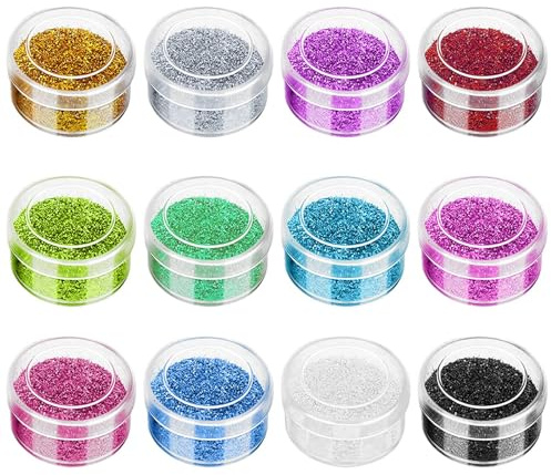 Funalix 12pcs Glitzerpulver Set, Glitzer Set Kinder,12 Farben Extra Feiner Glitzer, Nagelkunst, Körper Make-up, Basteln, Schleim, Karten & Kunsthandwerk - Schimmer für DIY-Projekte und Bühnenmake-up