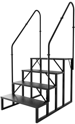 Scale per camper con corrimano, scala a 4 gradini capacità 300 kg, scaletta antiscivolo, scala mobile per roulotte