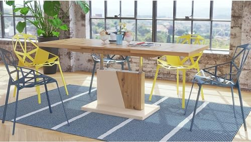 Mazzoni Grand Noir Couchtisch ausziehbar höhenverstellbar 120/180cm in Eiche Artisan/Beige matt modern vielseitig Wohnzimmertisch Esstisch Beistelltisch Sofatisch platzsparend hochwertig Wohnzimmer