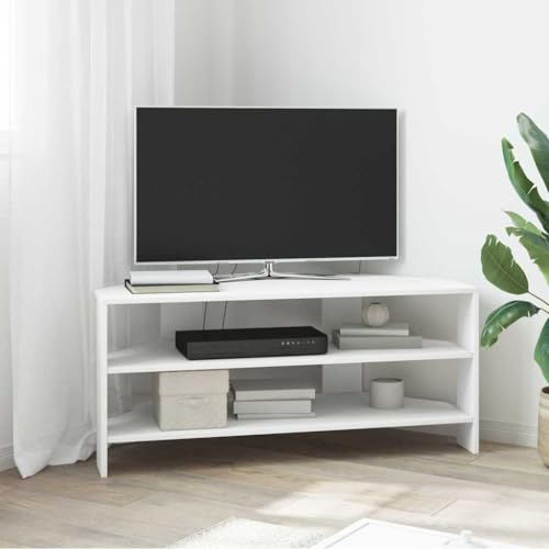 VIHHQGC Armadio angolare per TV, bianco, 102 x 40,5 x 45 cm, in legno moderno ad angolo, con spazio per dispositivi multimediali e libri