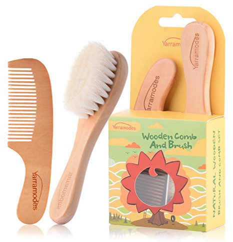 YarraModes Baby Goat Hair Brush and Comb Set for Newborns & Toddlers| Eco-Friendly Safe Brush | Natural Wooden Comb | Soft Bristles for Cradle Cap | Perfect Baby Shower and Registry Gift