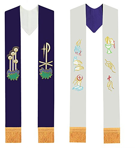 BLESSUME Kirche Stola Priester Masse Umkehrbare Gestickte Stola (Weiß & Lila #2)