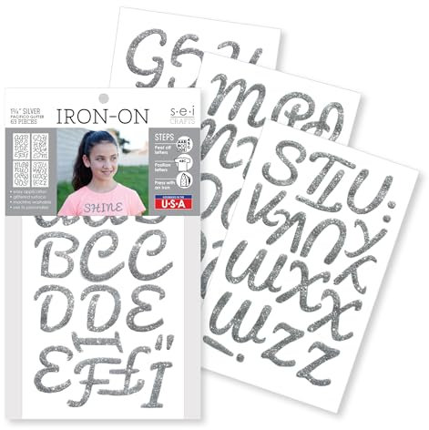 Sei 1.75 Inch Pacifico Glitter Letter Iron on Transfer, Silver, 4-Sheet