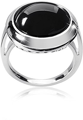 Materia Damen Ring Onyx Edelstein 925 Silber schwarz rund rhodiniert in Schmuckbox SR-153-51