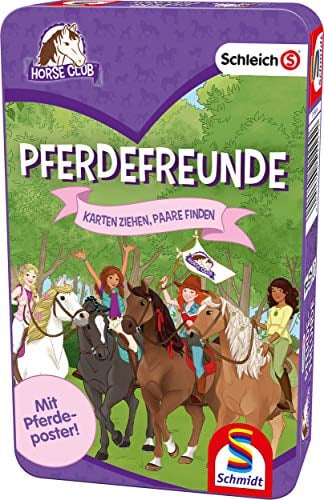 Schmidt Spiele 51424 Pferdefreunde, Kartenspiel in der Metalldose, Schleich Horse Club, bunt