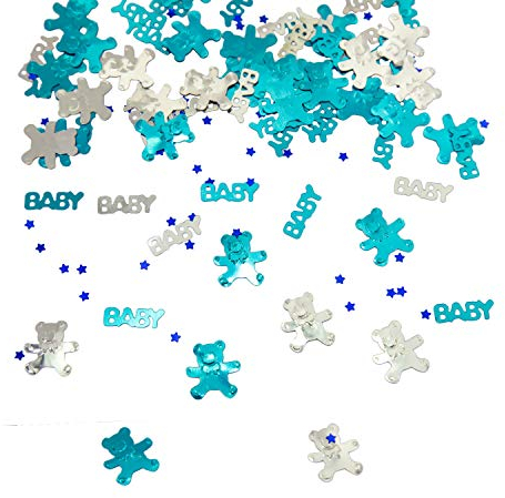 Oblique Unique® Konfetti Baby + Sternchen + Bärchen Blau Türkis Silber 500 STK. Tisch Deko für Geburt Taufe Baby Shower Junge