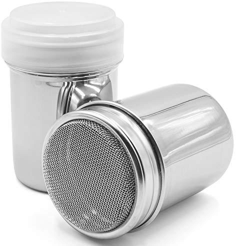 AnFun Powder Sugar Shaker with Lid - Stainless Steel Fine Mesh Shaker Cinnamon Icing Sugar Powder Cocoa Flour Chocolate Coffee Sifter Sprinkler Dredgers for Coffee Cappuccino Latte