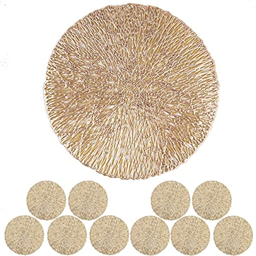 MANGATA Oro sottobicchieri rotondi, dorati sottobicchieri vinile per Tazza da caffè, Tazze da tè, Birra, Bottiglie, vasi, bicchieri (10cm, Set di 10)