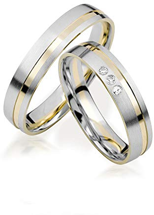 JC Trauringe Gold 585 Paarpreis Bicolor Gelbgold Weißgold I Eheringe breit 4 mm I Edle Partnerringe mit Gravur in edler Schatulle I 2 Hochzeitsringe Herrenring ohne & Damenring mit Steinen I J184