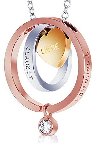 BomWod Halskette, 7 in 1 Sterling Silber S925, 45+5 cm, inkl. hochwertige Geschenkbox, Halskette Damen, Halskette Damen, Glaube – Liebe - Hoffnung und Faith – Love – Hope