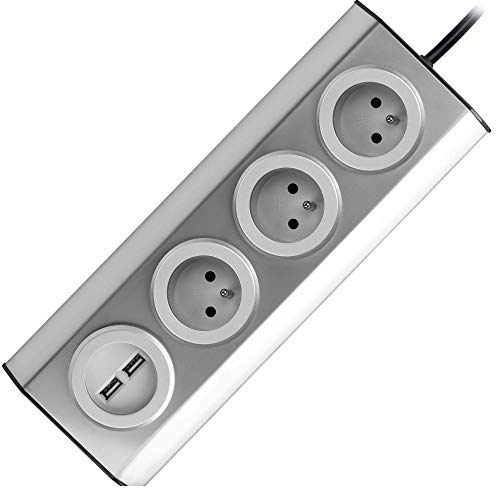 ORNO FS-4 Multiprise Electrique 3 Compartiments avec Sécurité Enfants - Montage en Saillie à 45 °