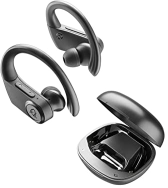 AQL Sport Boost Charge | Bluetooth-Kopfhörer | Bluetooth-Sportkopfhörer – kabelloses Stereo – wasserdicht – Ladekoffer für 5 Aufladungen – Schwarz