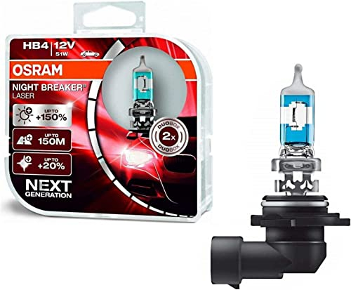 2x Osra.m HB4 51W 12V Night Breaker Laser +150% Next Generation 9006NL-HCB Weiß Ersatz Halogen Birne für Scheinwerfer, Fernlicht, Abblendlicht, Nebelleuchte vorne - E-geprüft
