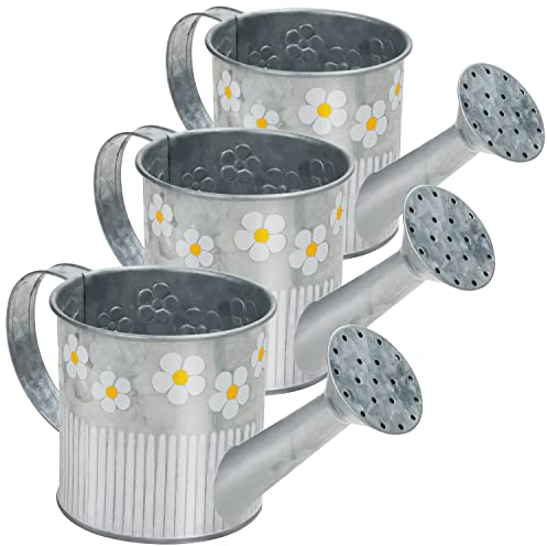Belle Vous 3Stk Metall Gießkanne Deko Silber - 550ml Gießkanne Vintage Verzinkte Vase Metall Kanne mit Griff & Schnabel Landhaus Deko Vintage - Rustikale Vase Vintage Flower Deko Innen/Außen, Garten