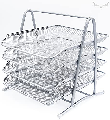 SLEEC Mesh Desk Organiser 4 Tier Letter Tray Paper Storage Office Organiser Paper Tray File Paper Organisers Desk Organiser Tray Desk Trays Office Desk Organiser paper Holder For Desk in tray