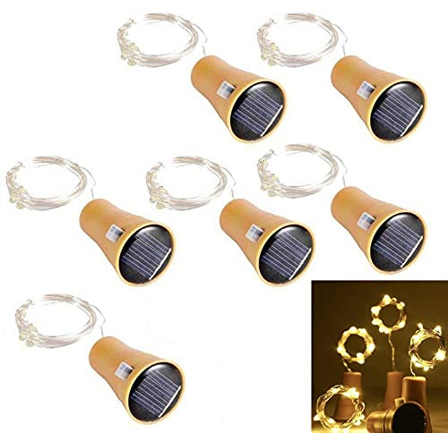 Mtawou - Lot de 6 guirlandes lumineuses solaires - 15 LED - Bouchon de bouteille de vin - Lumière de nuit pour mariage, fête, décoration romantique - Décoration de table - Noël