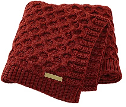 Surwin Strickdecke Babydecke Kuscheldecke Baumwolle, Mädchen und Jungen Babys Gestrickt Kinderdecke Freien Krabbeldecke Perfekt für Kinderwagen Babybett (80x100cm,Ziegelrot)