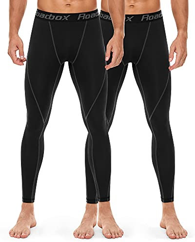 Roadbox Kompressions-Leggings für Herren, 1/2/3er-Pack, kühl, trocken, Basisschicht, für Training, Fitnessstudio, Workout, Laufen, Radfahren, Hose: Schwarz + Schwarz, L