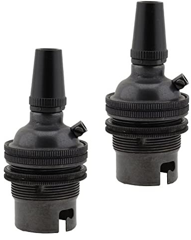 2 Pack Traditional Earthed Solid Brass Lampholder with Shade Retaining Ring and Metal Cord Grip | Bronze Finish - no lacquer | B22|B22D | Bayonet Cap