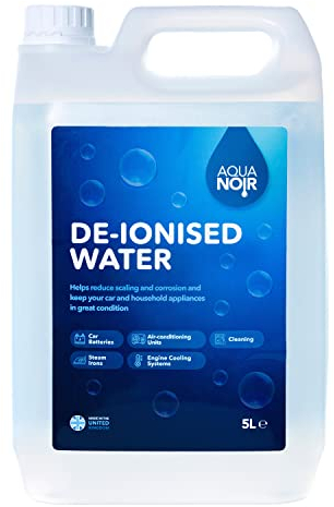 AQUANOIR Deionised Water 5L | Demineralised Water for Steam Irons, Car Batteries, Cleaning, and Steam Mops | Purified Deionised Water for a Safe and Healthy Environment | Made in UK