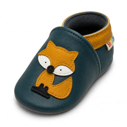 YALION Chaussons Cuir Souple Bébé Fille Garçon(Renard Vert,6-12 Mois)
