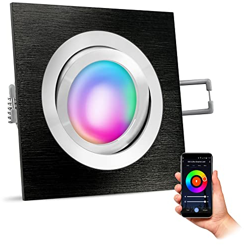 SSC-LUXon QF-2 Design LED RGB Einbauspot schwenkbar schwarz inkl. WLAN Smart GU10 - Einbau Licht kompatibel mit Alexa, Siri & Google