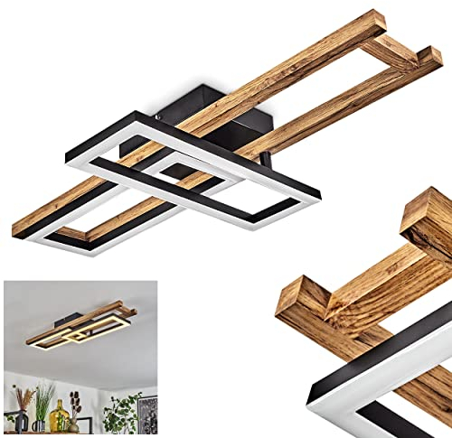 LED Deckenleuchte Ayajasco, moderne Deckenlampe aus Metall/Holz in Schwarz/Natur/Weiß, 850 Lumen, 3000 Kelvin, 1 x LED 20 Watt (inkl.), verstellbare Leuchte im skandinavischen Design mit Holzrahmen