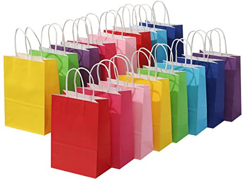 Cootato 40 Stück Geschenktaschen, 8 Farben Party Favor Taschen mit Griffen, Regenbogen-Geschenktüten aus Kraftpapier für Geburtstag, Hochzeit, Babyparty, Weihnachten
