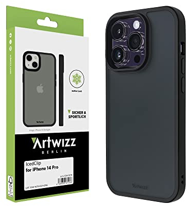 Artwizz IcedClip Hülle kompatibel mit iPhone 14 Pro - Mattes Vereistes Design, Rückseite mit Soft-Touch-Beschichtung, Night-Black