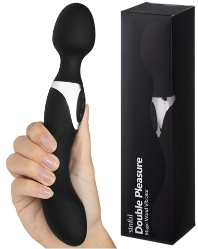 Sinful Wand Massager - Massagestab für Frauen - Kabellos und Wiederaufladbar Massage Vibrator - Doppelvibrator Massager mit Zwei Leistungsstarken Motoren mit Jeweils 10 Modi - Schwarz