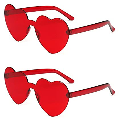 YYaaTING 2 Paar Randlose Herz Brille Hippie Partybrillen für Fasching Geburtstagsfeier Halloween Party Strand Sommer Lustige Partybrillen für Erwachsene Jungen und Mädchen