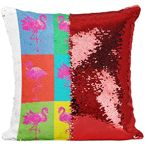 Fabulous Kissen mit Paillettenbezug Rot Mosaik aus rosa Flamingos Pop Art Bunte Pep's Moderne Tiere