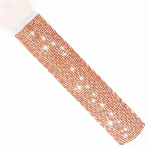 Rhymkawa rhinestone Handle Cover for Wireless Microphone, Sparkly Crystal Mic Sleeve for Live Singing, DJ, Karaoke, Party, Wedding, Streaming Video Shooting (Rose Gold)