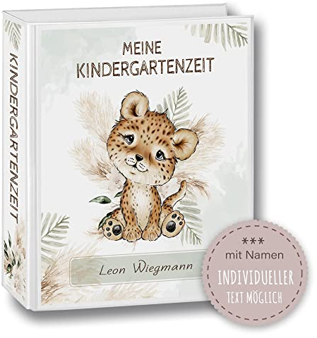 Stammbuchshop Kindergarten Ordner personalisiert mit Namen und Wunschtext Safaro Leopard A4 - Meine Kindergartenzeit Kindergartenordner Portfolioordner Sammelordner Junge Mädchen