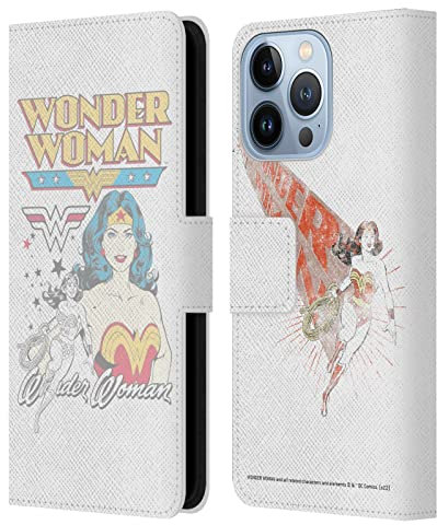 Head Case Designs Officially Licensed Wonder Woman DC Comics White Vintage Art Leather Book Wallet Case Cover Compatible With Apple iPhone 13 Pro