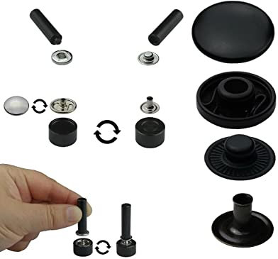 50 Stück 12,5 mm Druckknöpfe S-Feder inklusive Werkzeug Snaps Buttons Metallknöpfe rostfreie Knöpfe (Schwarz)