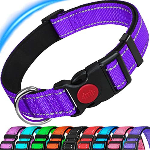 Dog Collar, Reflective Dog Collar, Padded Breathable Soft Neoprene Nylon Pet Collar Adjustable for Medium Dogs,Purple,M: 13-19.7 inch