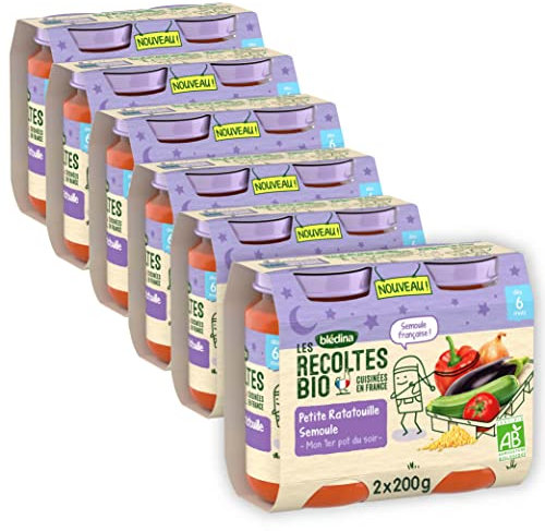 Blédina - Les Récoltes Bio - Ratatouille Provencale et Semoule - Recette BIO et simple - Dès 6 mois - 12 Pots de 200g