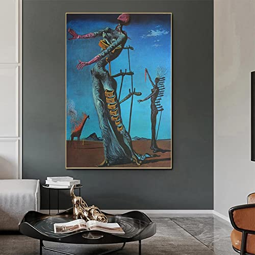 GEMMII Druck auf Leinwand Salvador Dali Die brennende Giraffe, Leinwand, Wandkunst, Surrealismus, berühmte Gemälde, Reproduktion, Poster, Dekor, 80 x 120 cm, rahmenlos