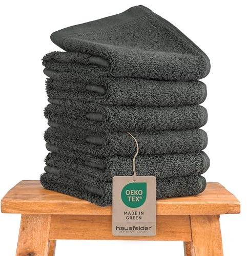 Hausfelder Gästehandtücher Set 30x50 cm klein – 100% Baumwolle saugstark & weich, Handtuch mit Schlaufe, kleine Gäste WC Handtücher 30x50cm (Anthrazit 50x30cm)
