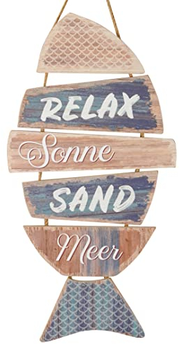 Schild Fisch zum Hängen Holz Relax Sonne Sand Meer Tafel Wand-Deko Motiv 16 H=70 cm + 11 cm Hänger