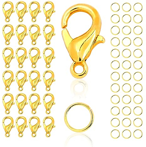 Verschlüsse für Armbänder,moinkerin 100 Stücke Armband Verschluss（Gold） mit 200 Biegeringe,Kettenverschluss Armband Verschlüsse für Schmuckherstellung