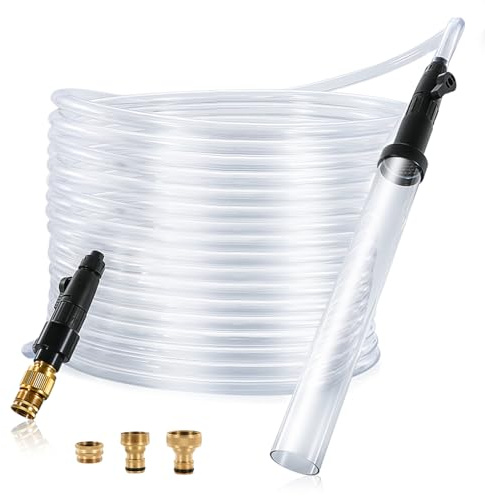 ZRDR Aquarium Siphon Vacuum Gravel Cleaner Kit for Fish Tank Cleaning Gravel & Sand, Fish Tank Water Changer Metal Faucet Connector with Long Hose Drain & Fill（32ft）