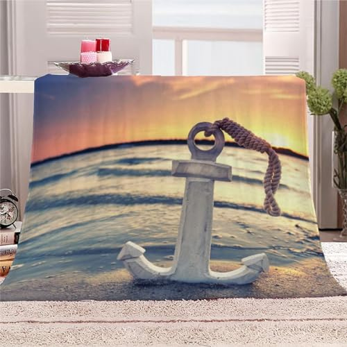 AKATIE Anker Kuscheldecke 180x220 Wohndecke 3D Sommerstrand Flanelldecke Groß Hochwertige Sommer Winter Warme Bett Wohndecke Sofaüberwurf Decke Tagesdecke