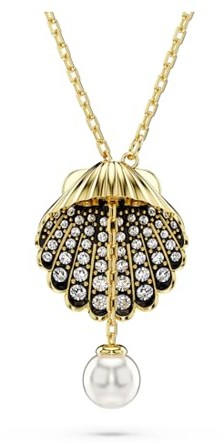 Swarovski Idyllia Y-Anhänger, Weiße, Vergoldete Damenhalskette mit Muschel-Motiv, Strahlenden Swarovski Kristallen und Kristallperle